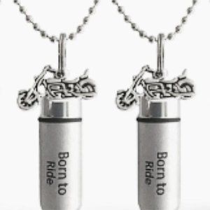 TWO Motorcycle "Born To Ride" Cremation Urn Necklaces